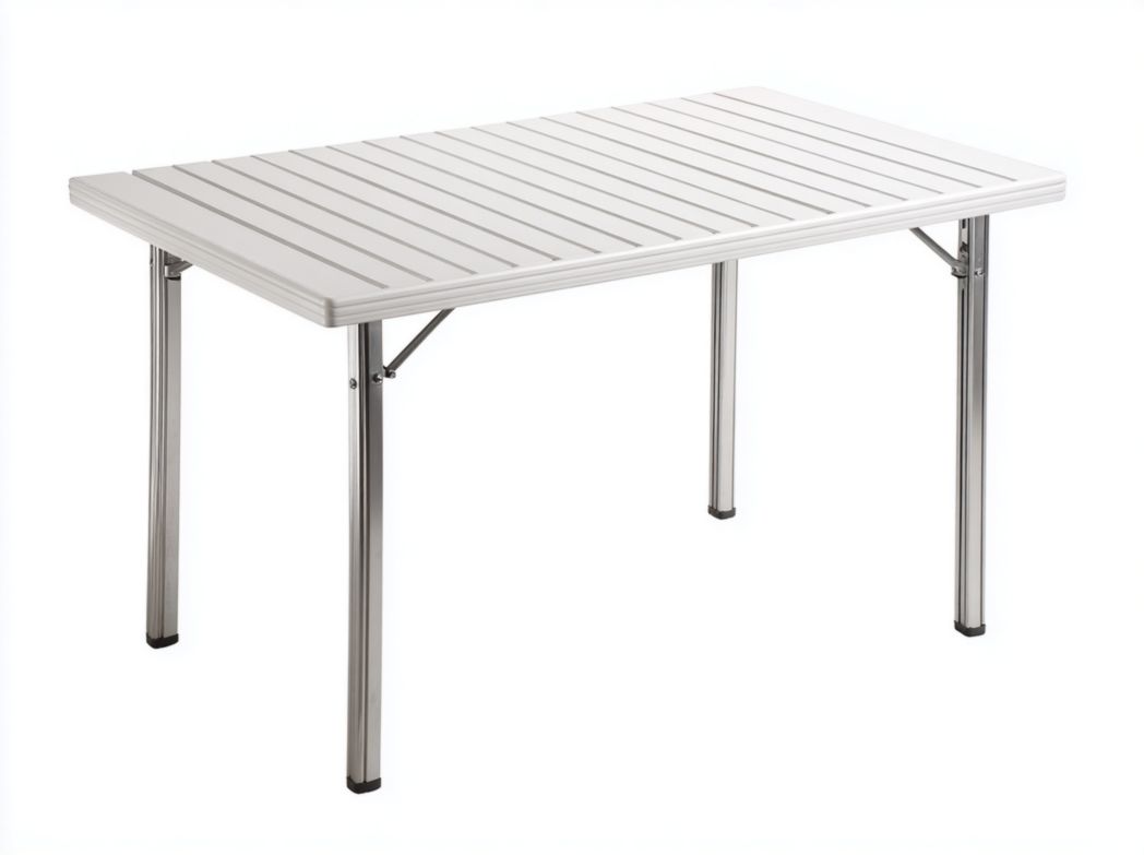 Table de jardin rectangulaire plateau blanc à lattes avec pieds en aluminium
