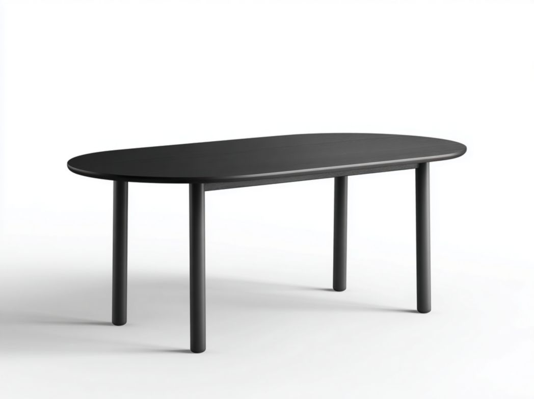 Table de jardin rectangulaire noire en métal avec plateau à bords ovales et pieds cylindriques