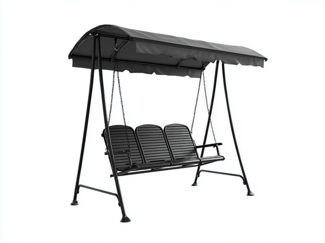 Balancelle 3 places en métal noir avec toit, sans coussins