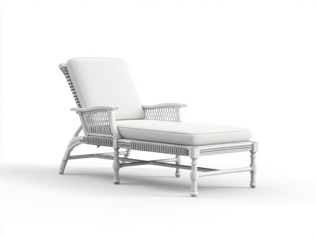 Chaise longue en rotin blanc avec coussins assortis