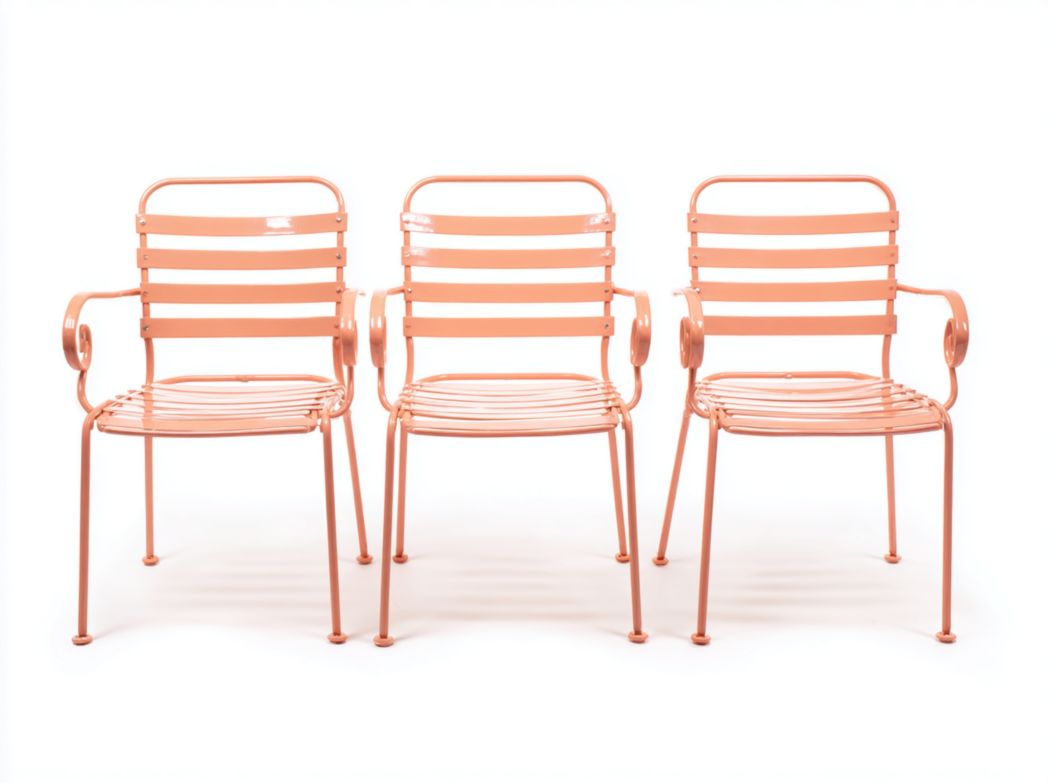 Lot de 4 chaises de jardin en métal orange, design à lattes, dossier droit avec accoudoirs arrondis