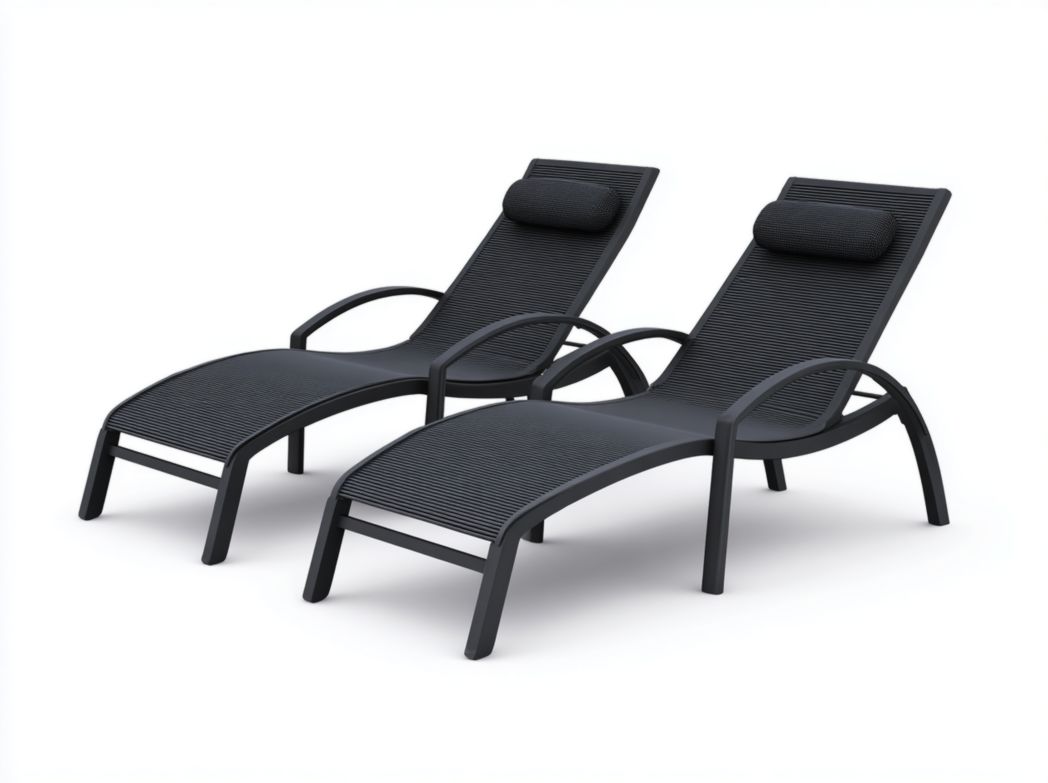 Chaise longue en plastique noir en deux parties avec appui-tête
