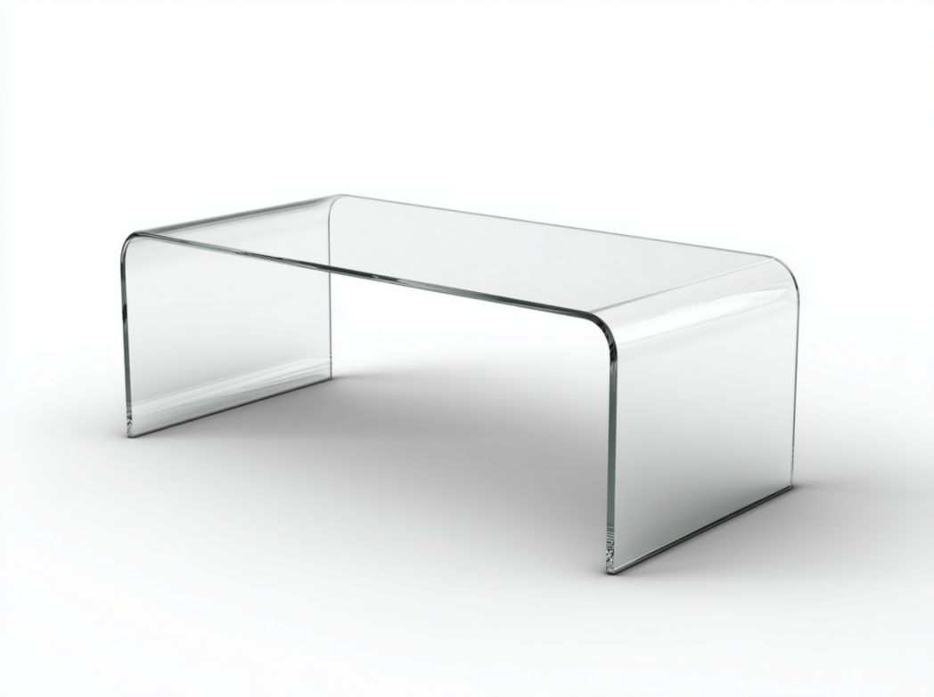 Table basse courbée en verre trempé transparent, l'ensemble est plié en une seule pièce