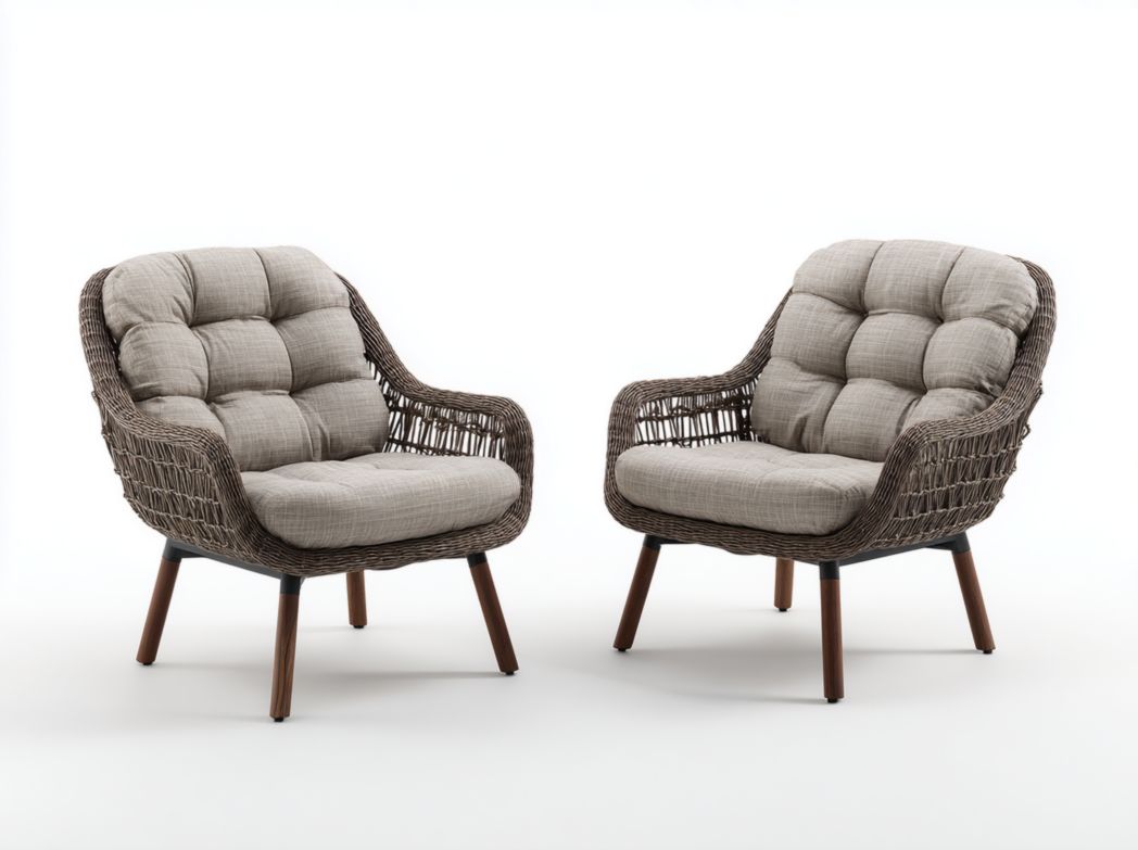 Lot de 2 fauteuils de jardin en rotin｜coussins épais beige