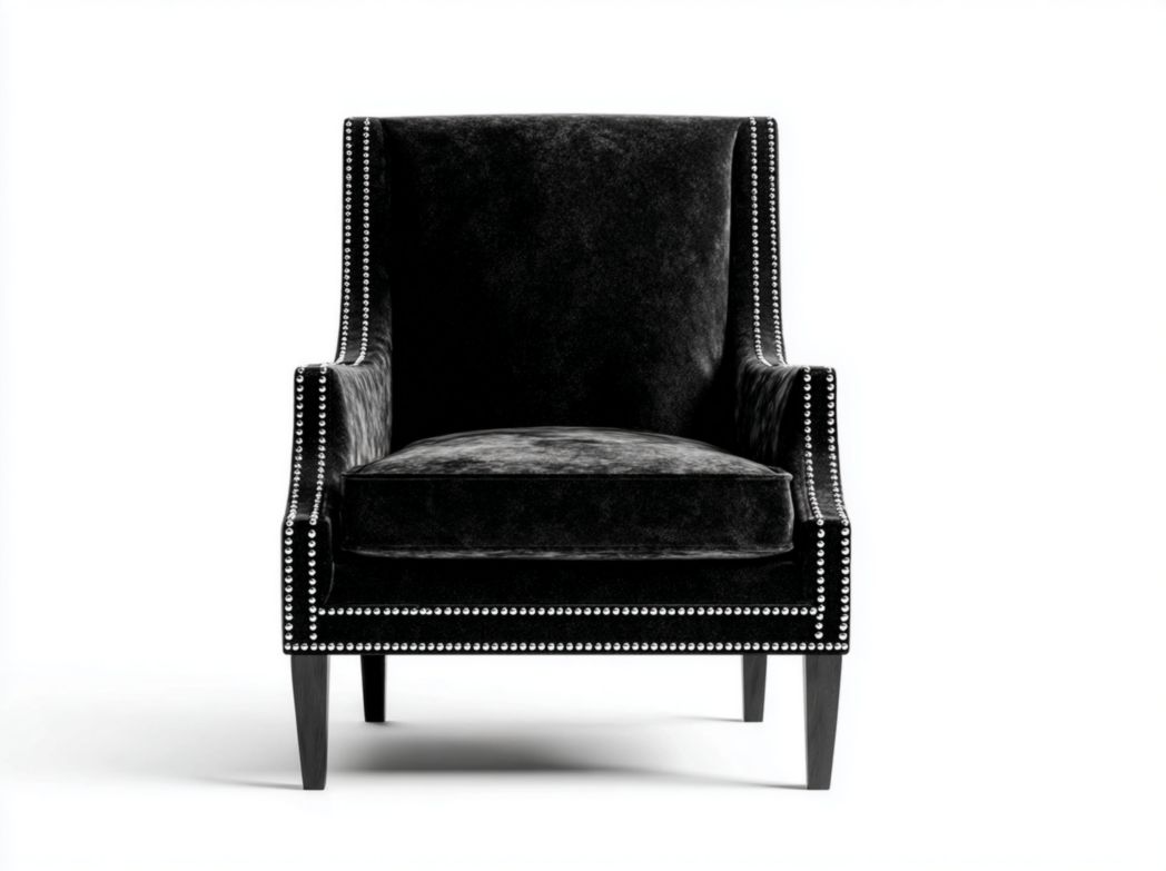 Fauteuil en velours noir avec clous décoratifs et dossier haut