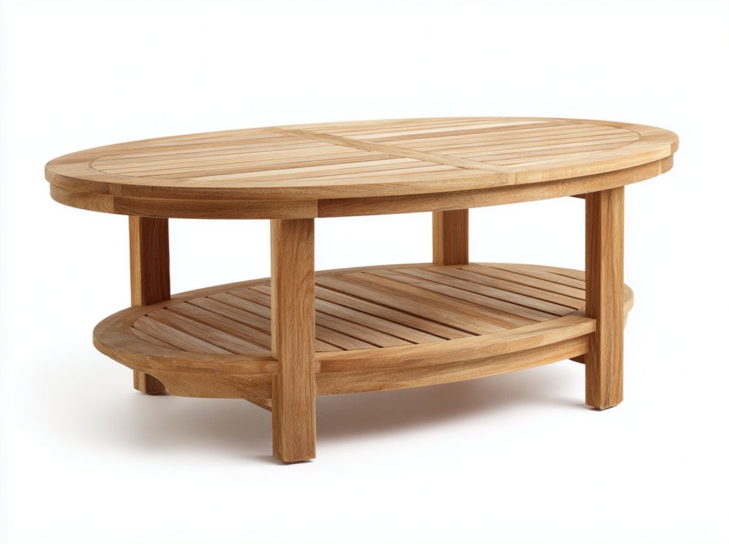 Table basse ovale en bois naturel massif à deux niveaux