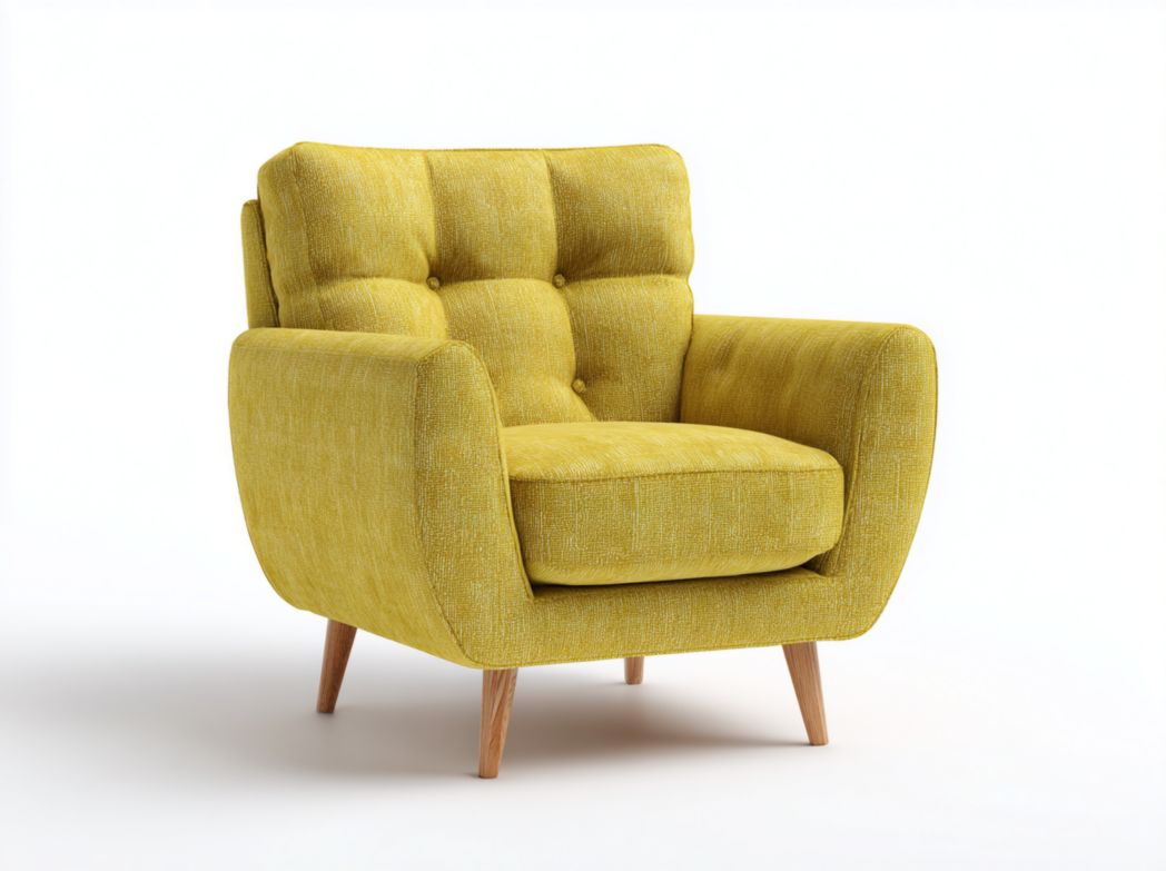 Fauteuil simple avec revêtement en tissu jaune et pieds en bois