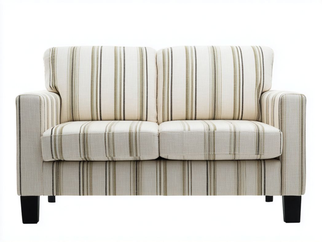 Canapé-lit deux places en tissu rayé beige au design droit