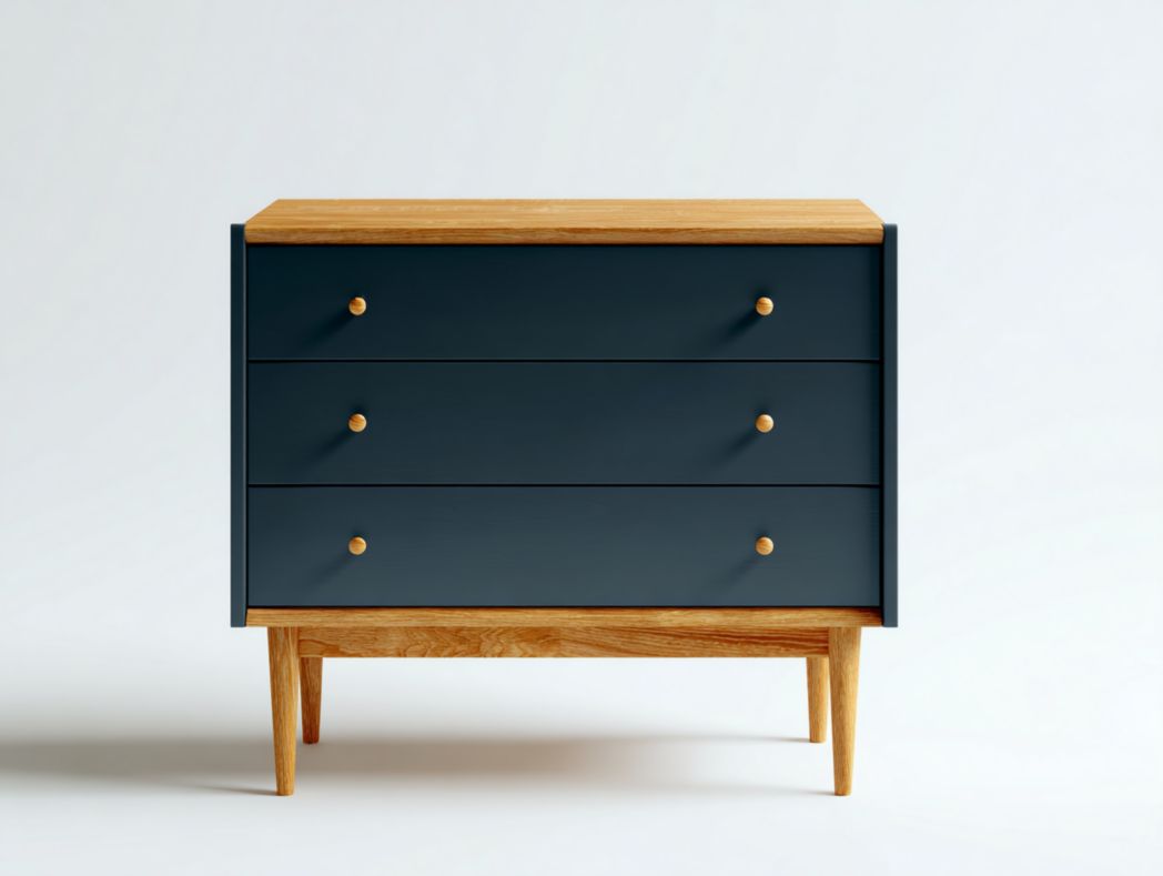Commode bleu foncé avec cadre en bois naturel