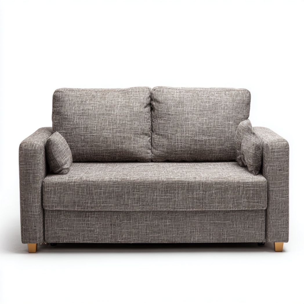 Canapé-lit en tissu gris avec coussins latéraux