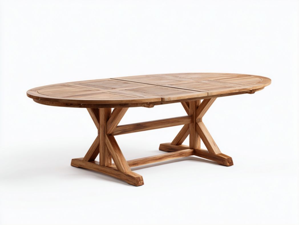 Table ovale en bois naturel massif avec base en croix