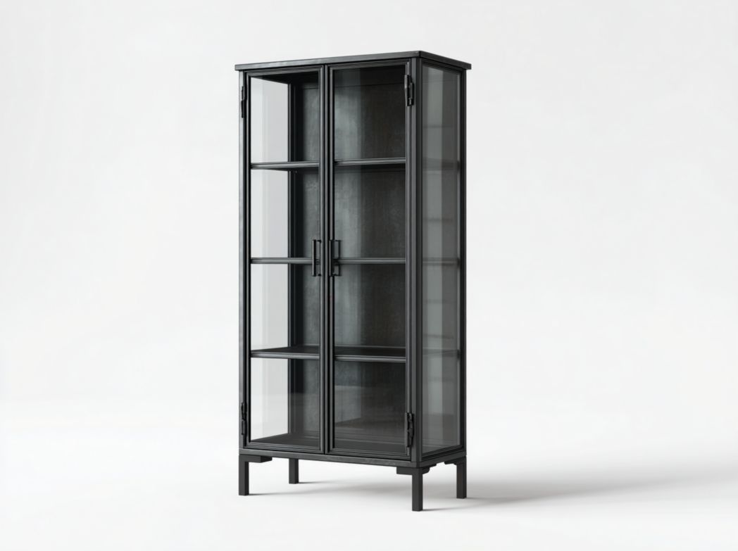 Vitrine avec cadre en métal noir et portes vitrées