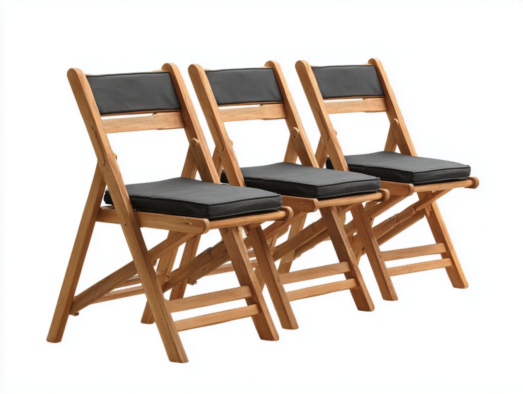 Ensemble de 3 chaises pliantes en bois avec coussins noirs