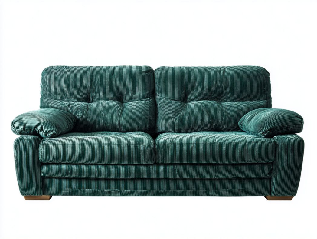 Canapé-lit en velours vert avec texture rayée et accoudoirs rembourrés