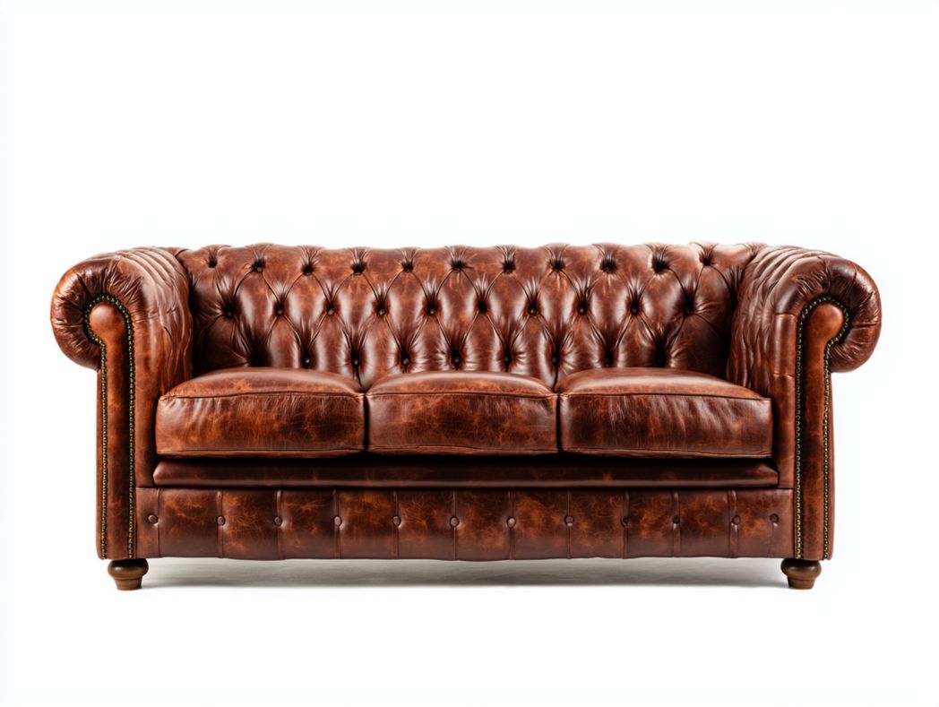 Canapé-lit en cuir marron avec capitonnage