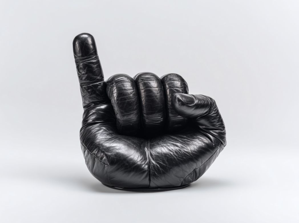 Fauteuil au design en forme de main, recouvert de similicuir noir