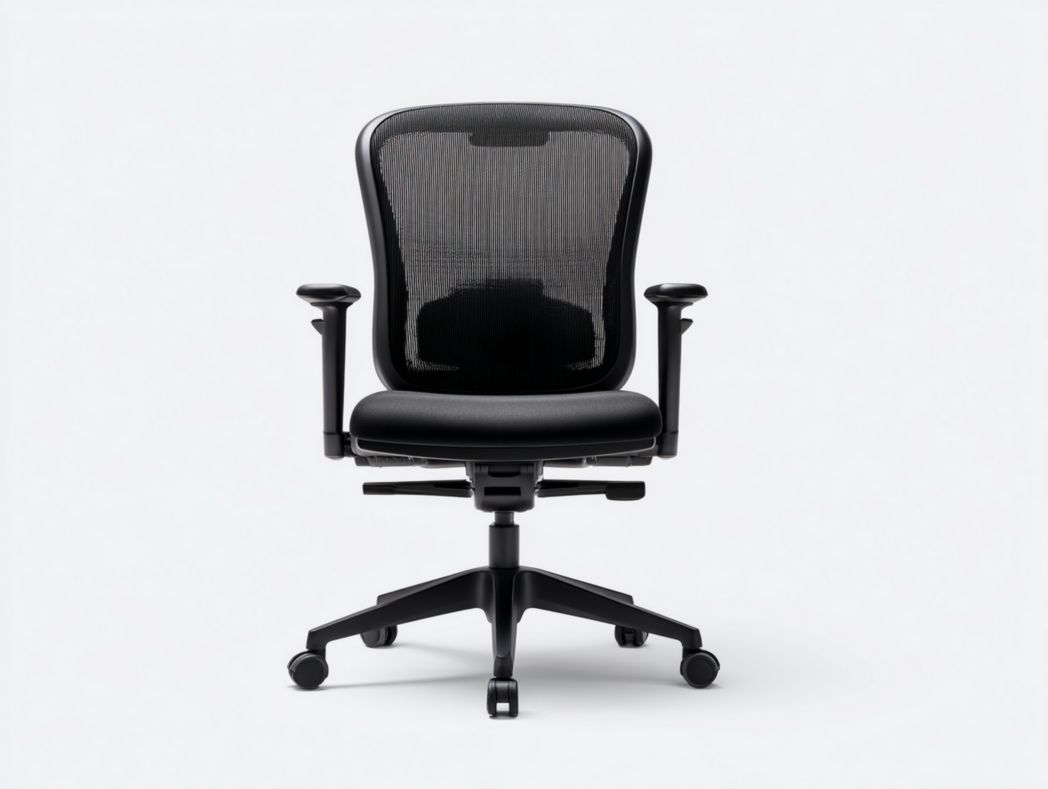 Chaise de bureau ergonomique noire avec dossier en maille et accoudoirs réglables