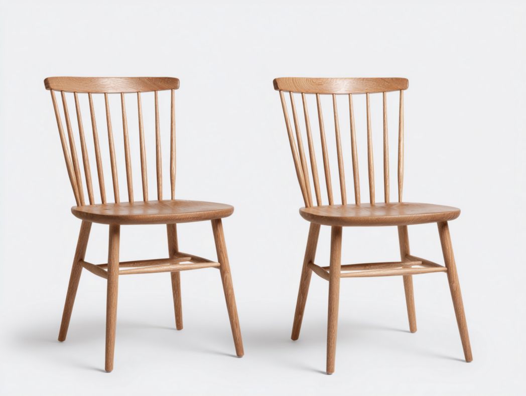 Ensemble de 2 chaises de salle à manger en bois massif avec dossier à lattes et assise arrondie