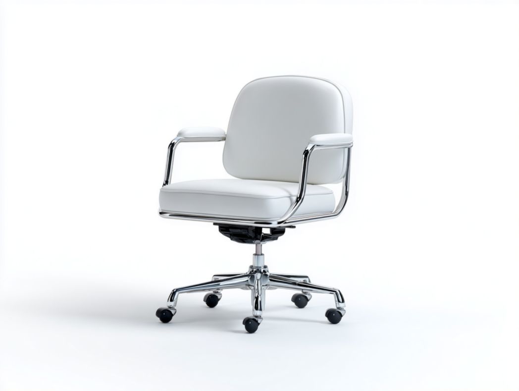 Chaise de bureau blanche avec revêtement en similicuir et structure pivotante en métal