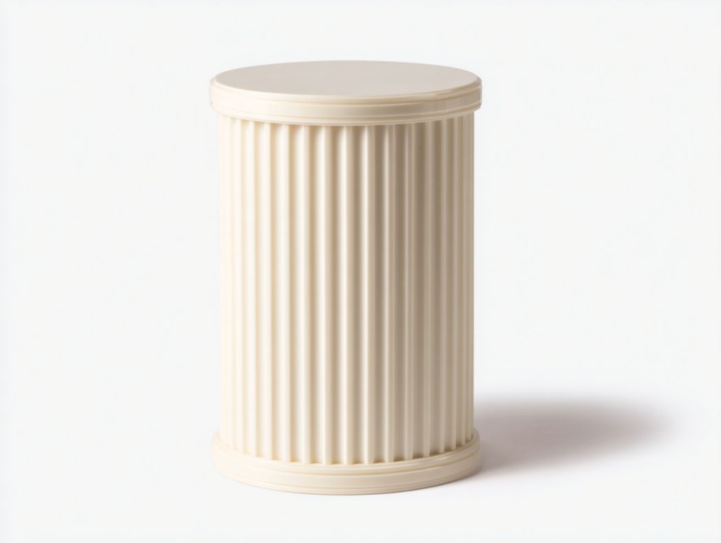 Table d’appoint ronde, structure ivoire, design cylindrique à rainures verticales