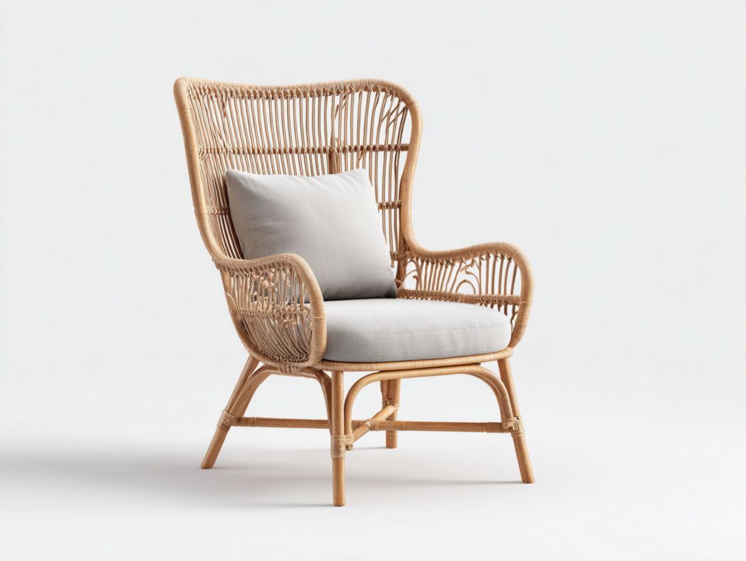 Chaise de jardin en rotin naturel avec coussin et dossier gris