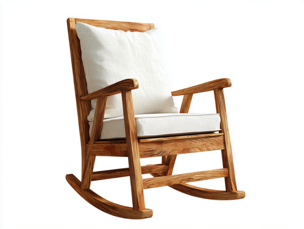 Chaise à bascule en bois avec assise et dossier en tissu beige
