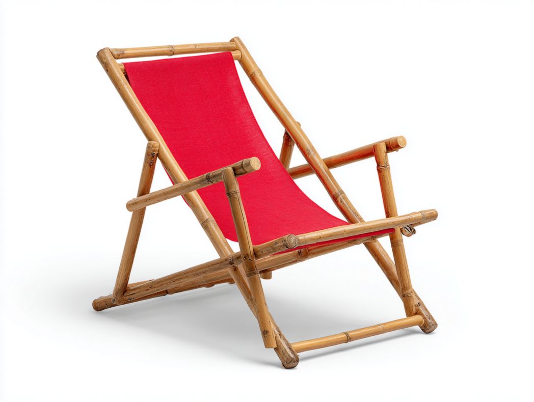 Chaise pliante en bambou avec assise en tissu rouge