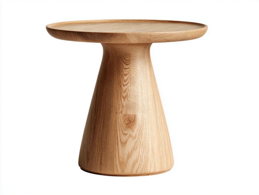 Table d’appoint ronde, en bois massif, base conique finition bois naturel