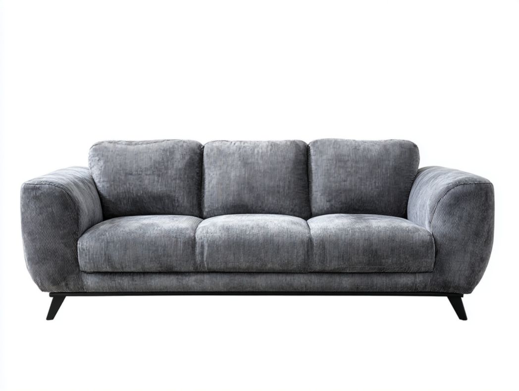 Canapé-lit en velours côtelé gris avec dossier rembourré et pieds en métal noir