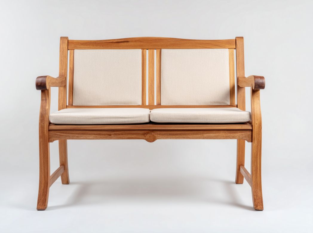 Chaise de jardin double en bois avec coussins beiges