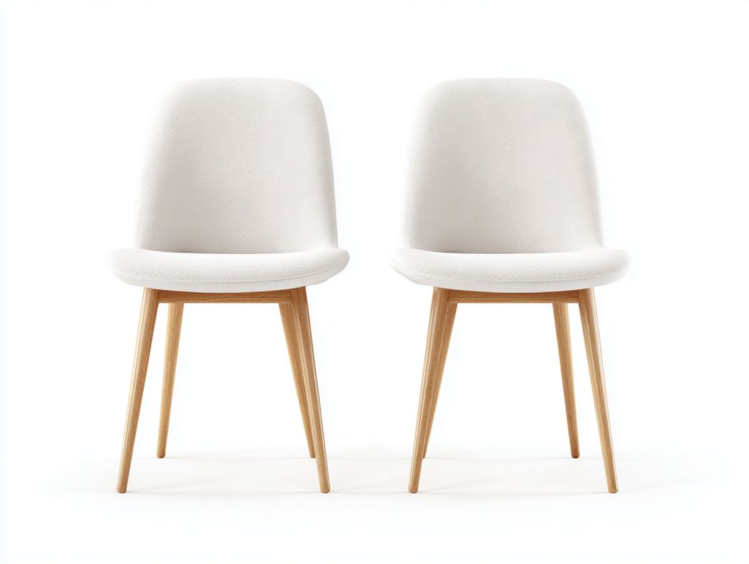 Ensemble de deux chaises de salle à manger avec pieds en bois clair et revêtement blanc