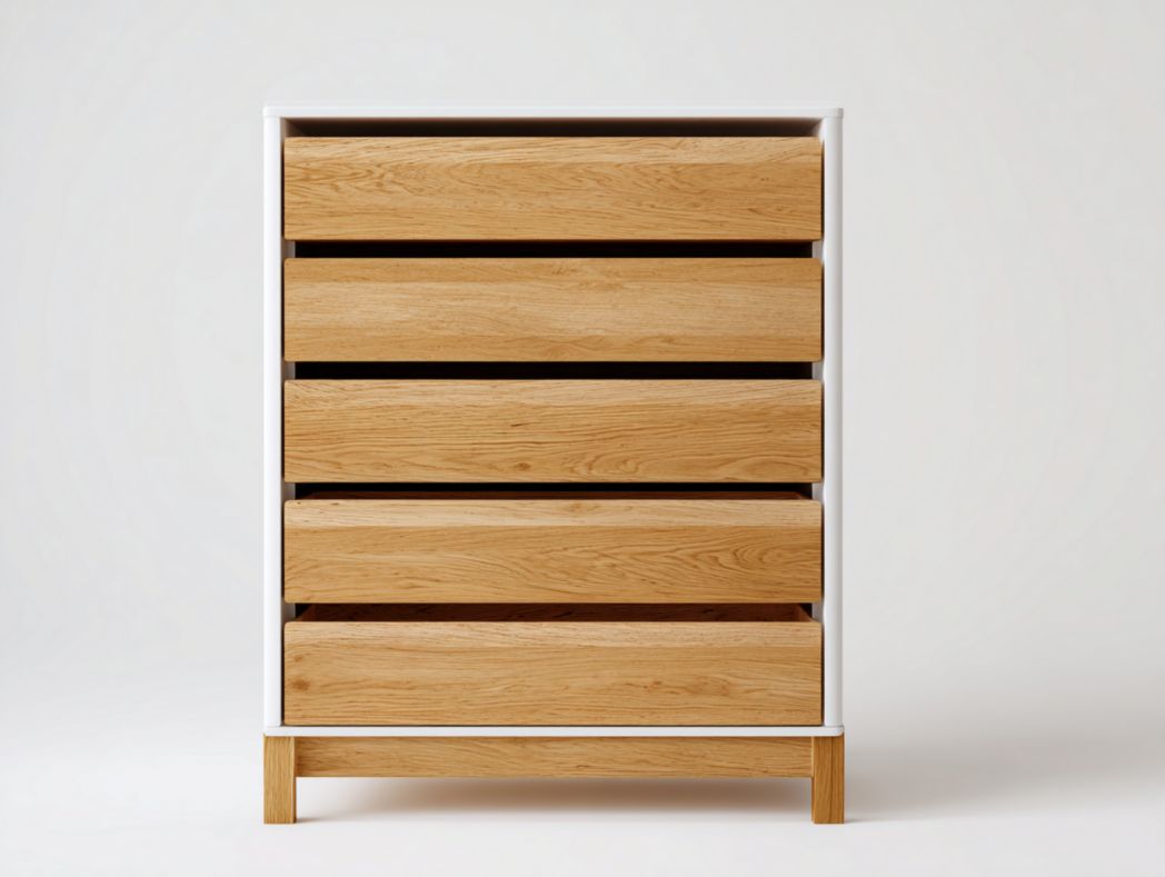 Commode à 5 tiroirs en bois avec structure blanche