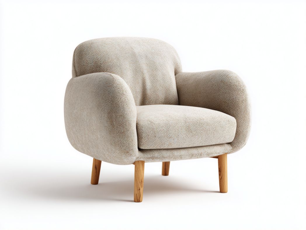 Fauteuil rembourré beige avec pieds en bois