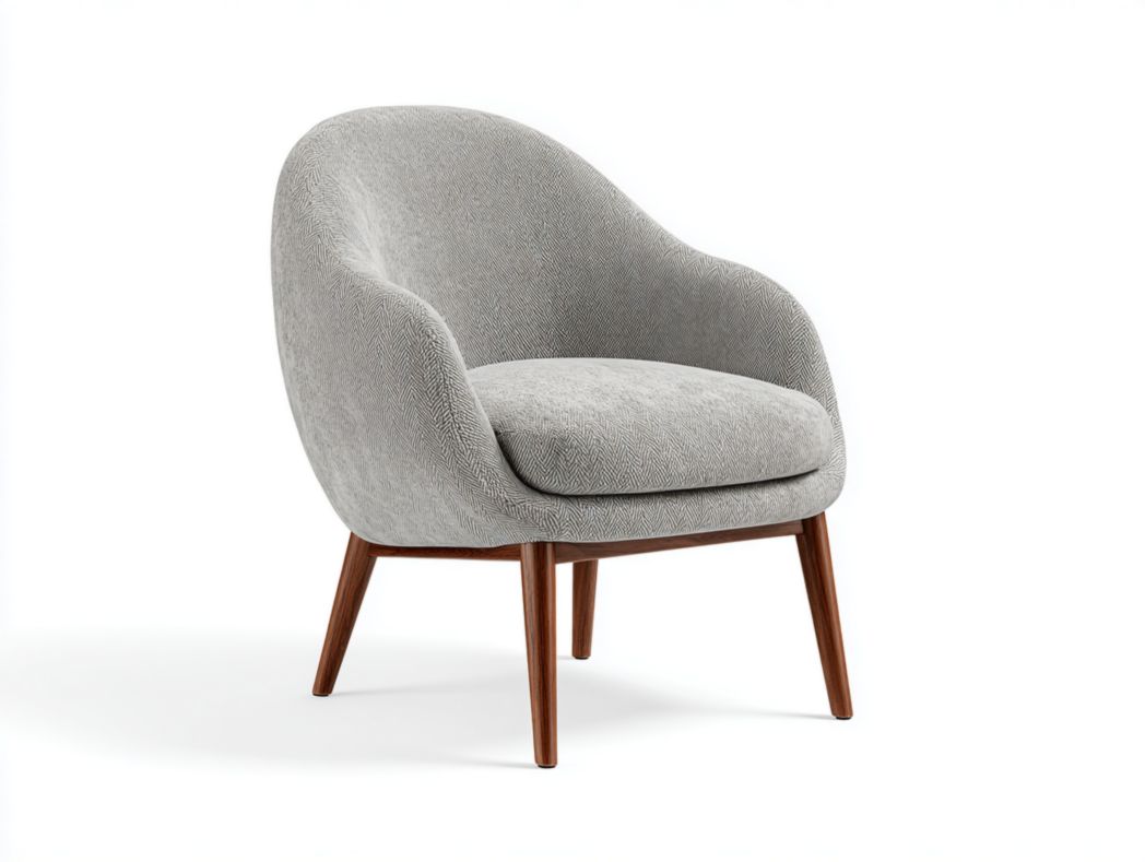 Fauteuil gris avec revêtement en tissu et pieds en bois