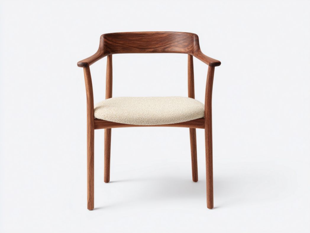 Chaise de salle à manger, structure en bois, accoudoirs et coussins d'assise beiges