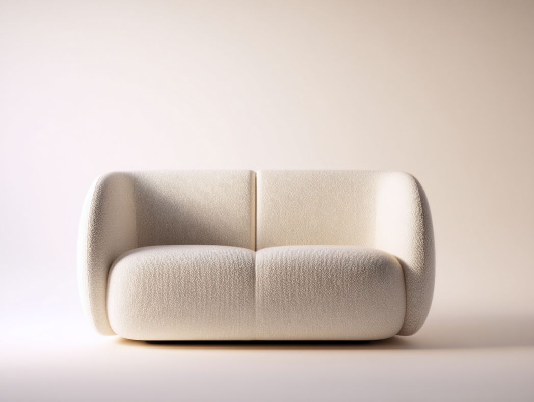 Lit en tissu beige avec un design circulaire