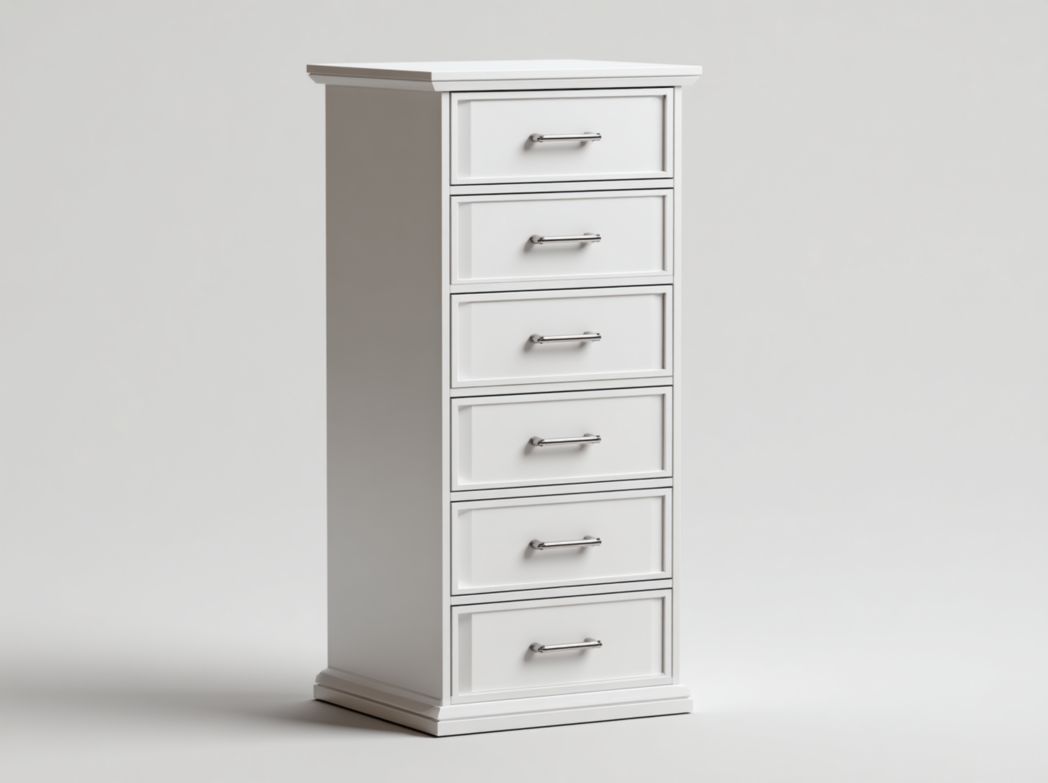 Commode blanche à 6 tiroirs avec poignées en métal