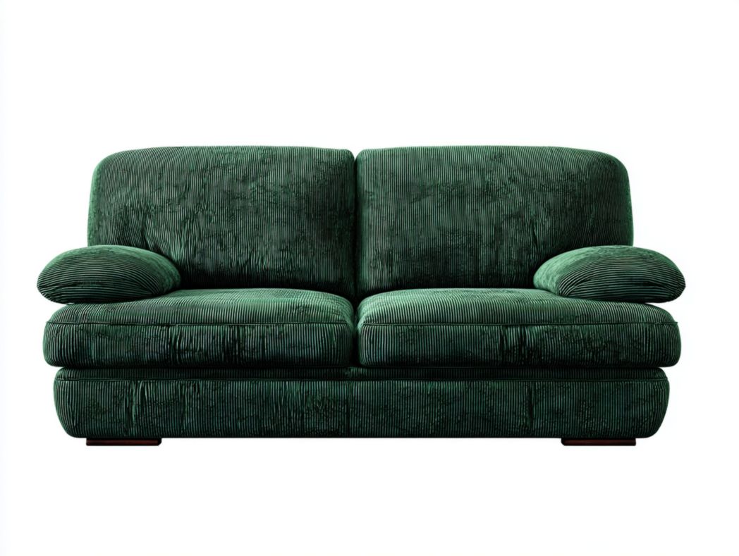Canapé-lit deux places en velours côtelé vert avec accoudoirs larges et dossier rembourré