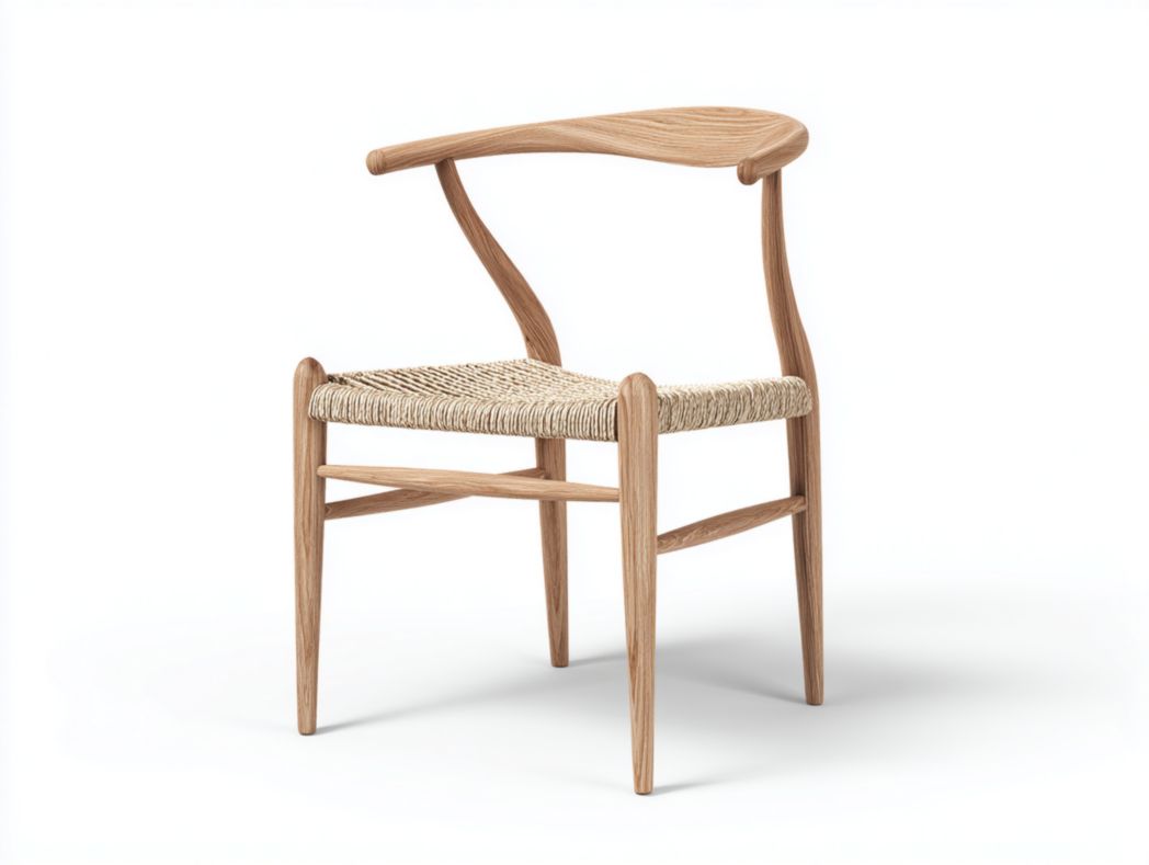 Chaise de salle à manger en bois naturel avec dossier en Y et assise en rotin tressé