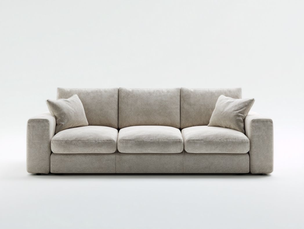 Canapé-lit en tissu beige avec coussins