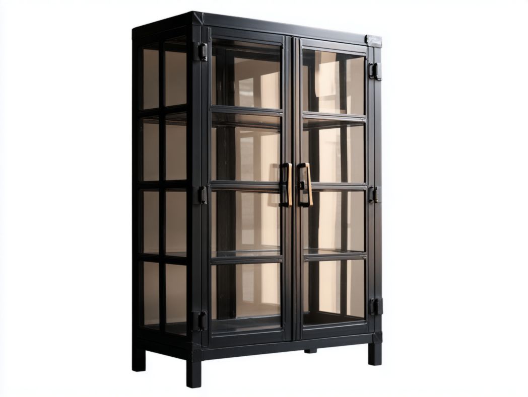 Vitrine en métal noir avec portes vitrées