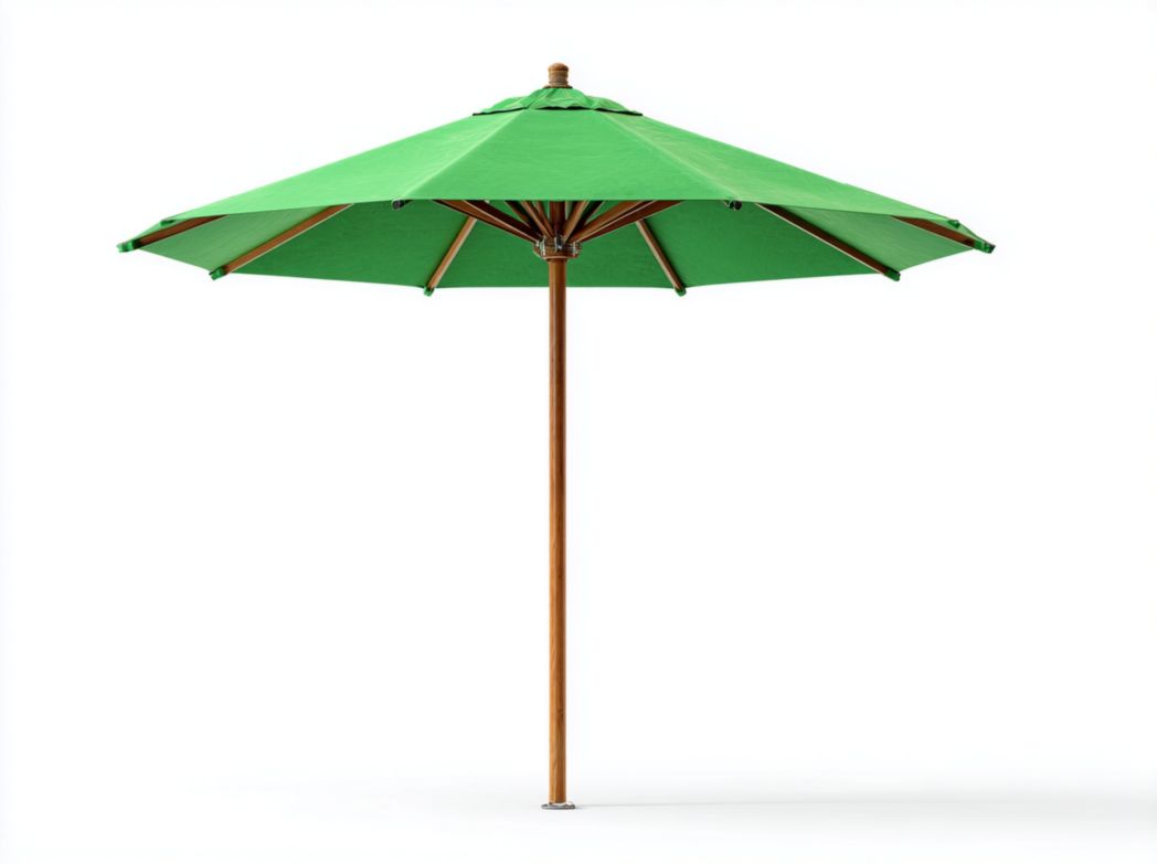 Parasol central octogonal, toile polyester verte, armature en bois