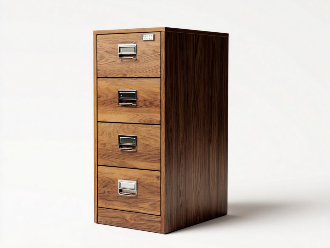 Classeur en bois avec 4 tiroirs et poignées en métal