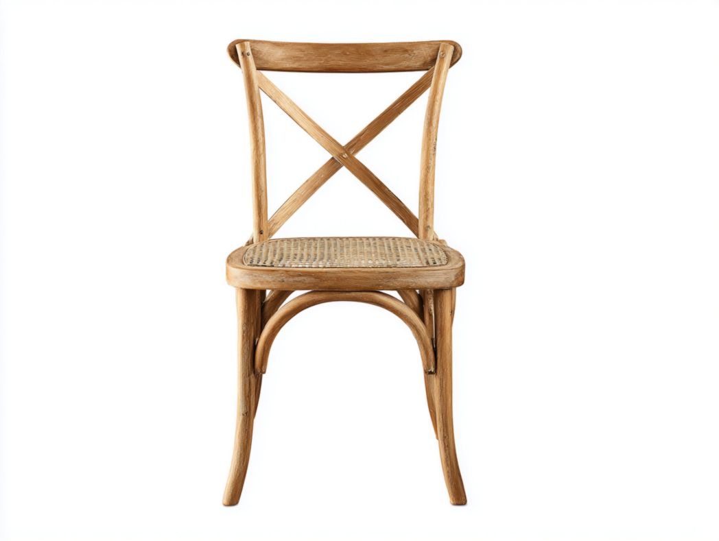 Chaise en bois massif avec dossier croisé et assise en rotin tressé