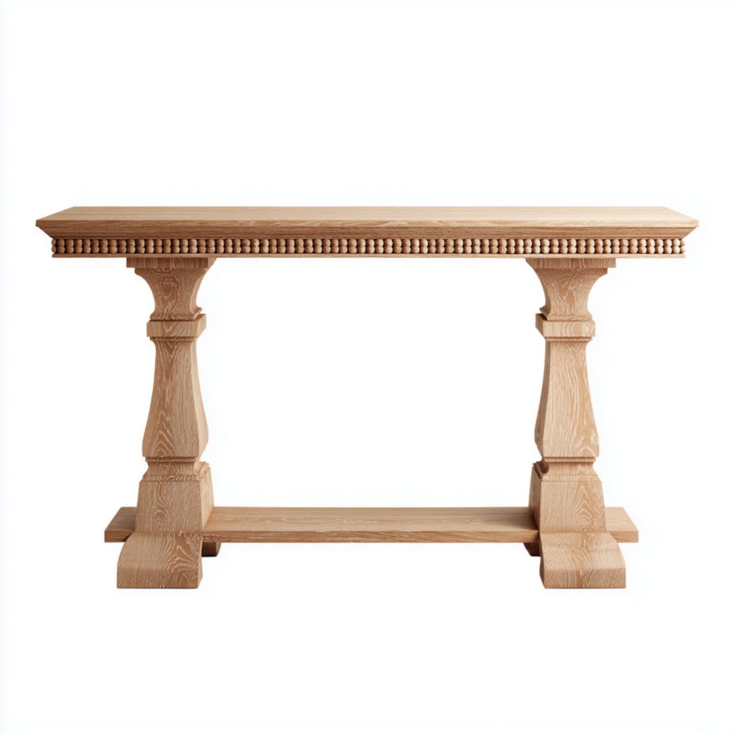 Console rectangulaire en bois massif à deux colonnes avec bordure sculptée