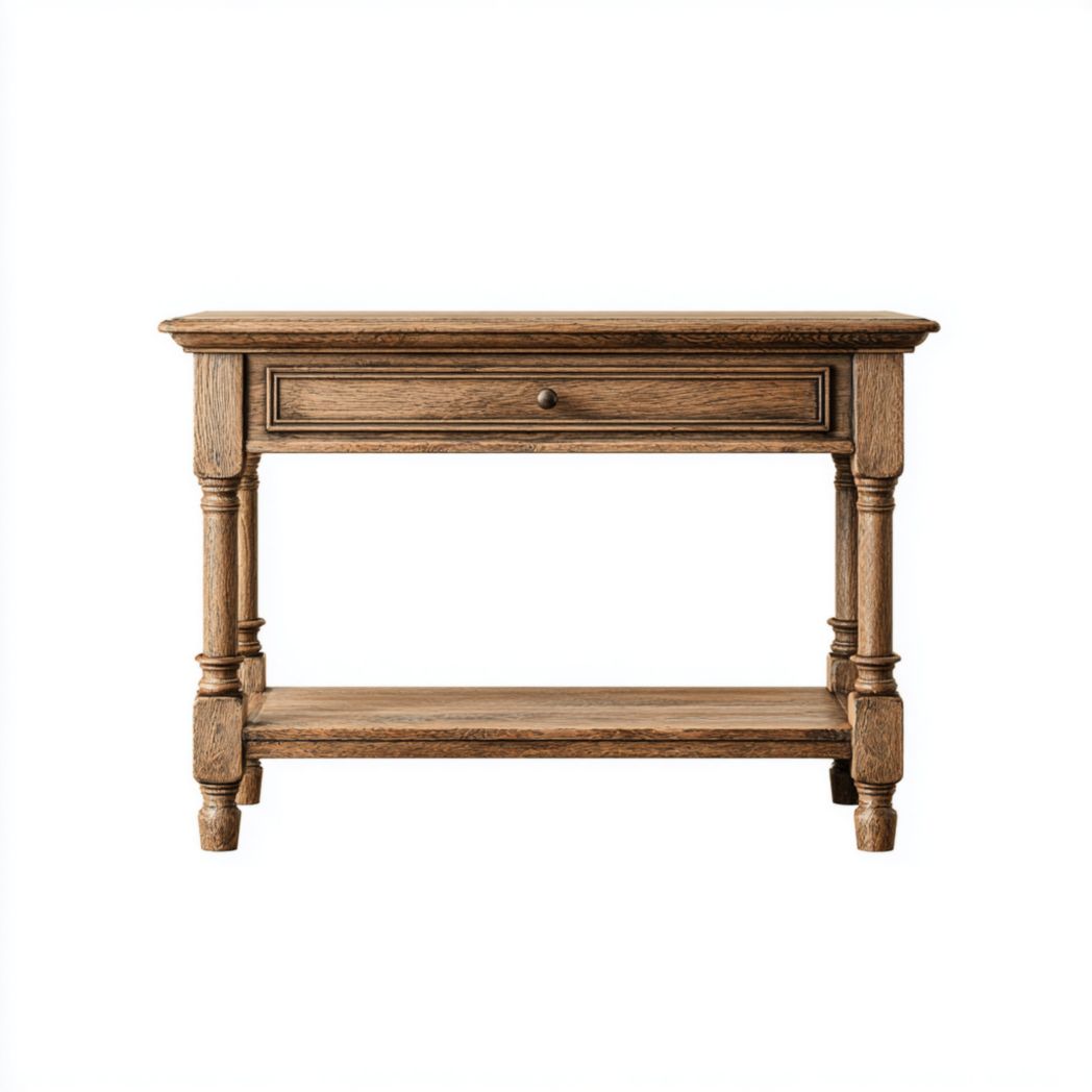 Console en bois massif brun foncé avec un tiroir et étagère inférieure