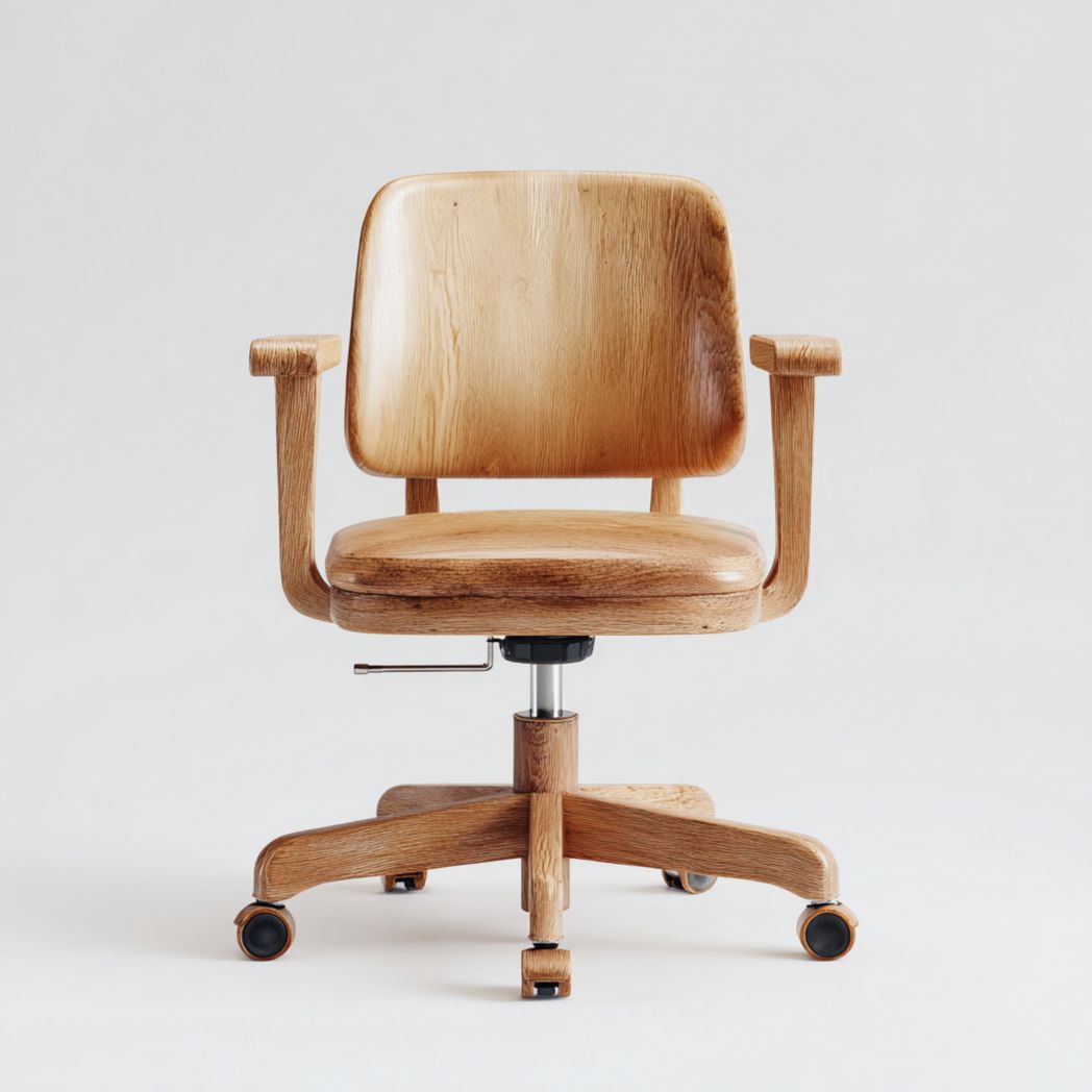 Chaise pivotante en bois massif avec accoudoirs et roulettes réglables