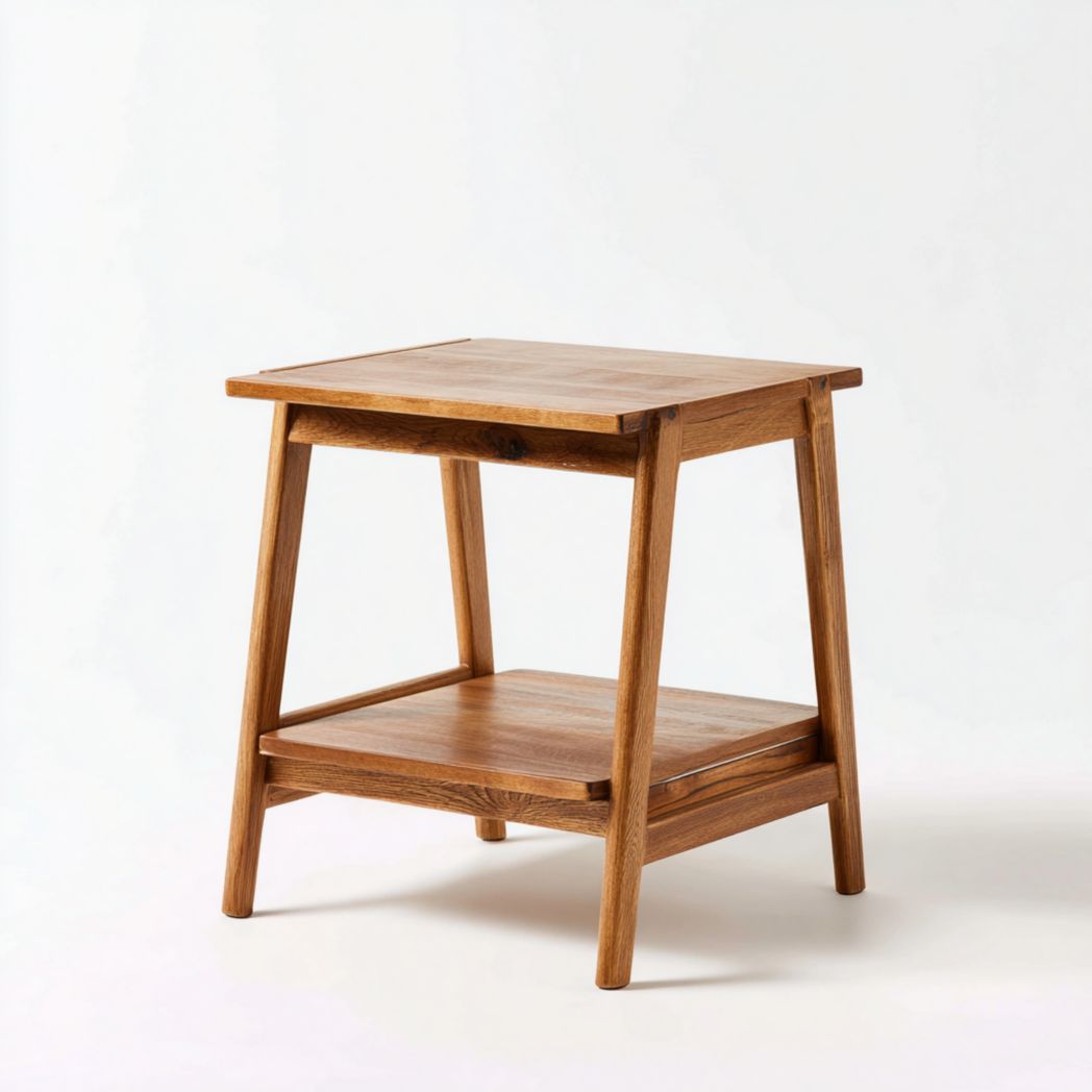 Table d’appoint carrée en bois massif naturel avec tablette inférieure