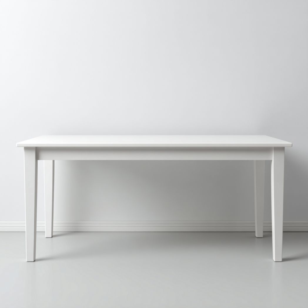 Table de jardin, plateau rectangulaire en bois blanc avec pieds droits