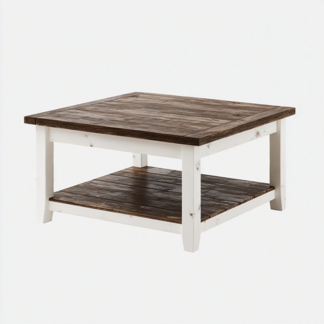 Table basse carrée bicolore en bois avec plateau inférieur